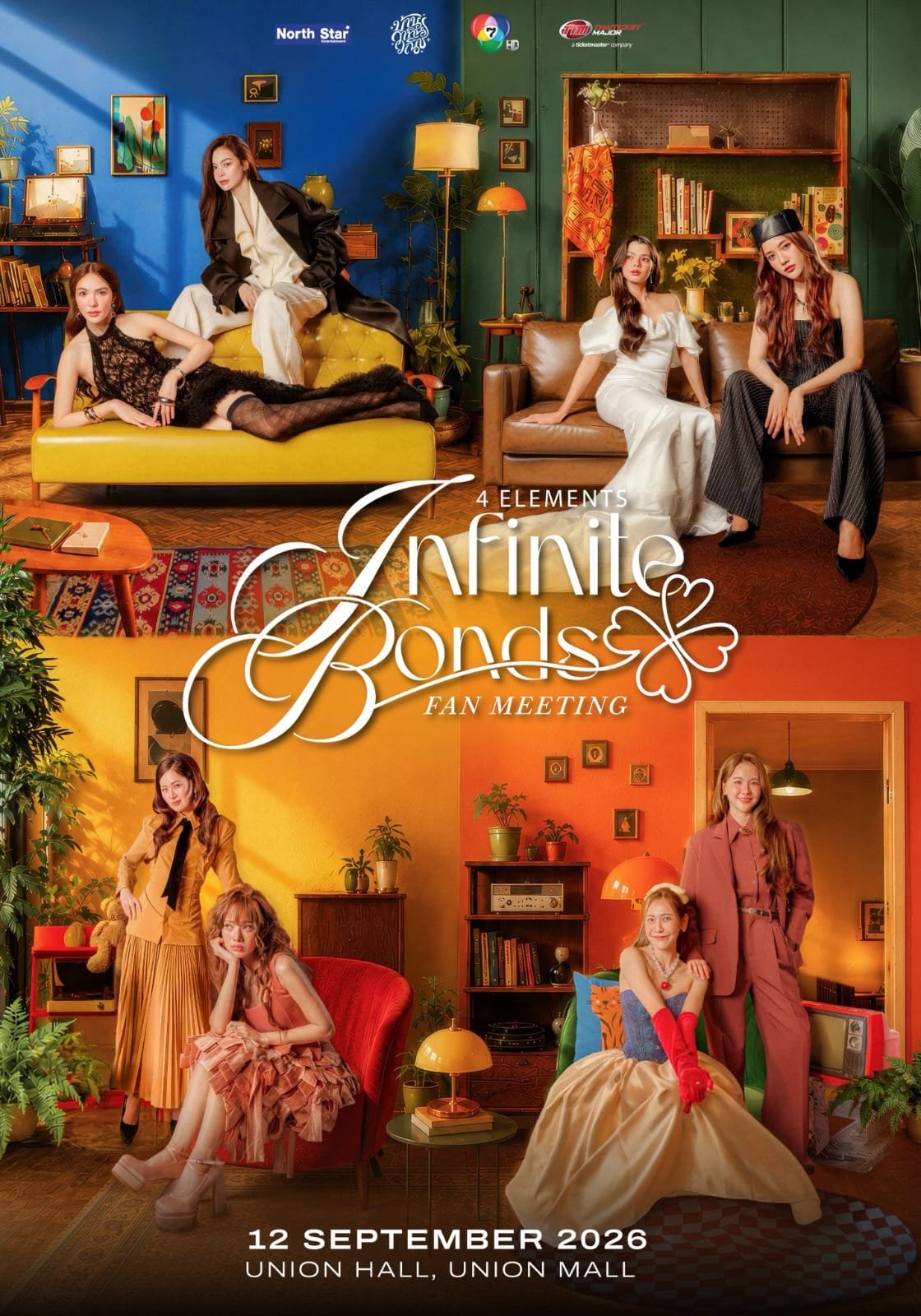 Elenco de 4 Elements no pôster do Infinite Bonds Fan Meeting em Bangkok
