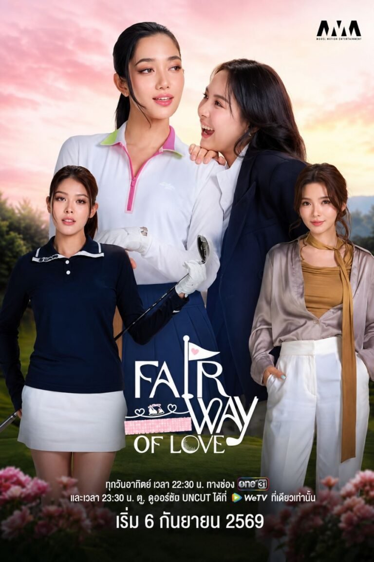 Elenco feminino no pôster de Fairway of Love, série GL tailandesa ambientada no universo do golfe