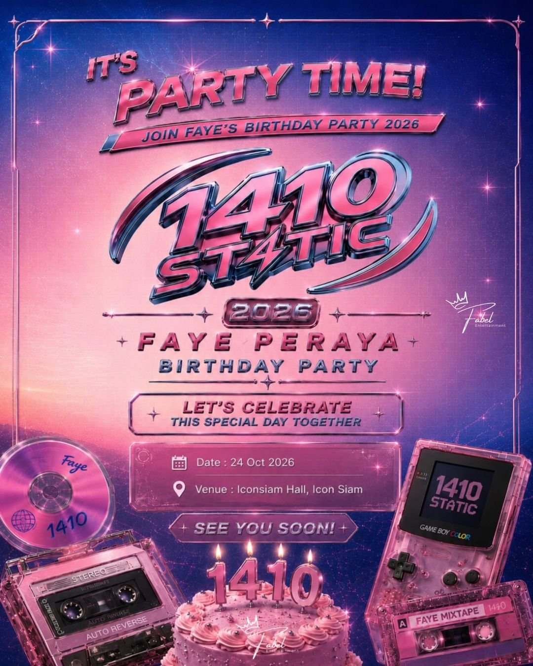 Pôster da Faye Peraya Birthday Party 2026 1410 Static no ICONSIAM Hall