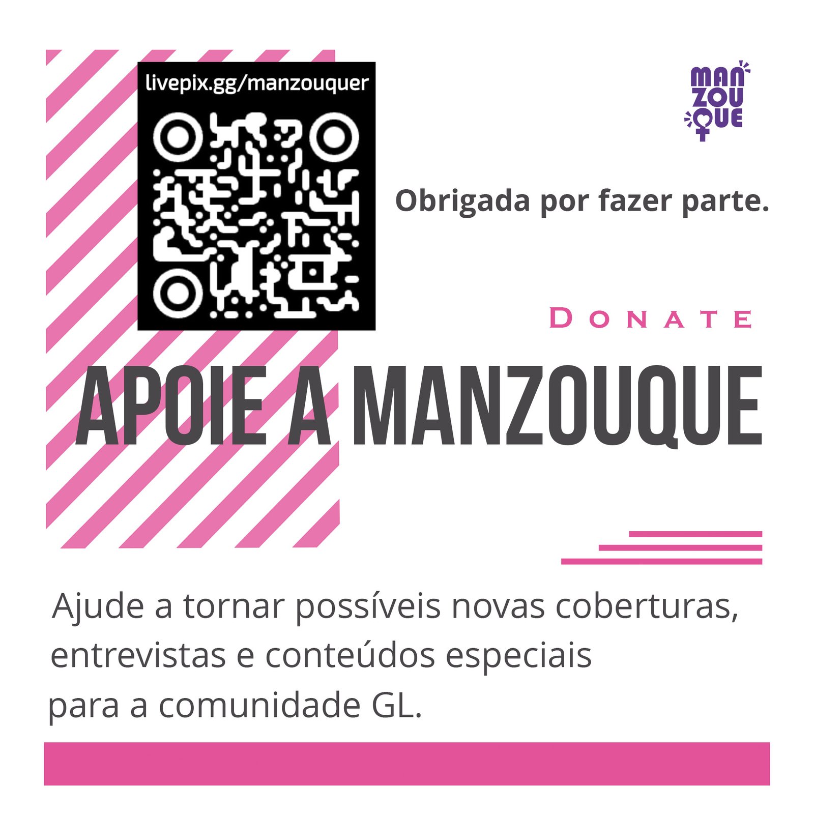 Apoie a Manzouque via PIX e ajude a tornar possíveis novas coberturas, entrevistas e conteúdos especiais para a comunidade GL.