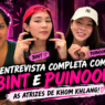 Bint e Puinon, atrizes de Khom Khlang, aparecem ao lado de Raíssa Manzouque em arte de entrevista