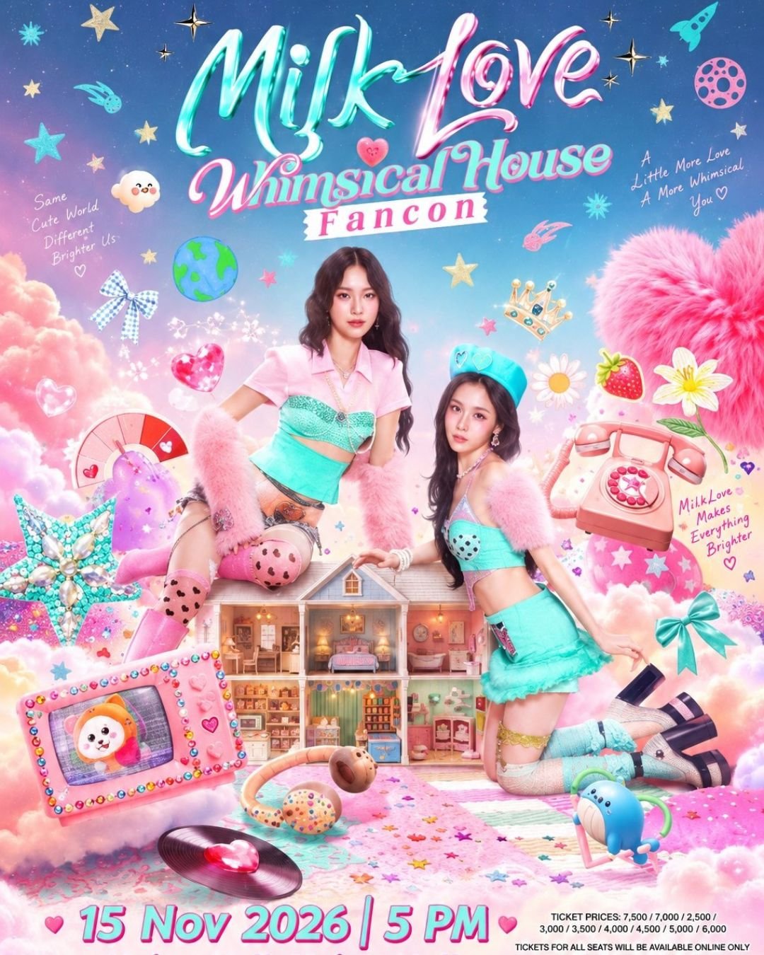 Milk Pansa e Love Pattranite no pôster do MilkLove Whimsical House Fancon 2026
